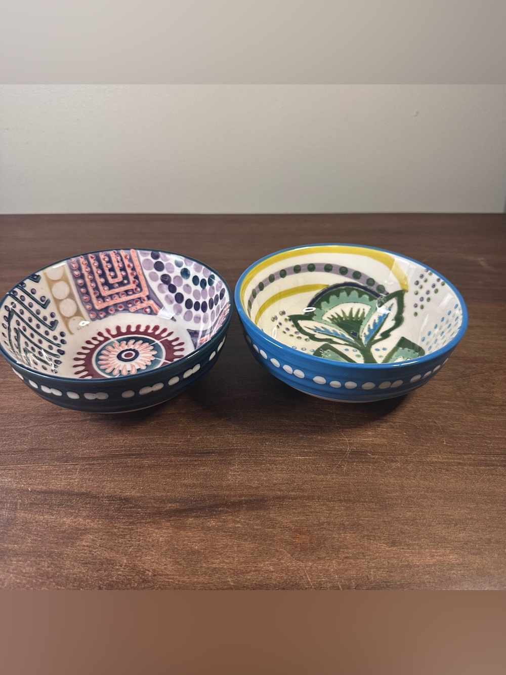 Anthropologie Abstract Boho Ceramic Cereal Soup Bowls Geometric Patchwork